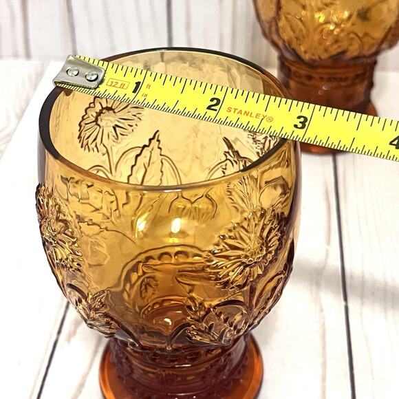 Anthropologie Rare & Retired HELIANTHUS Amber Water Daisy Pedestal Goblets Set 4 - Picture 10 of 10